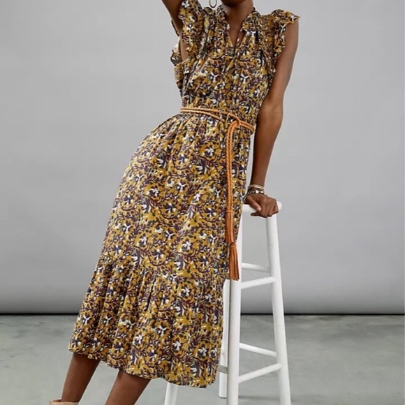 Anthropologie Othilia Aleksia Ruffled Maxi Dress Sz S Cottagecore Embroidered - Picture 2 of 15